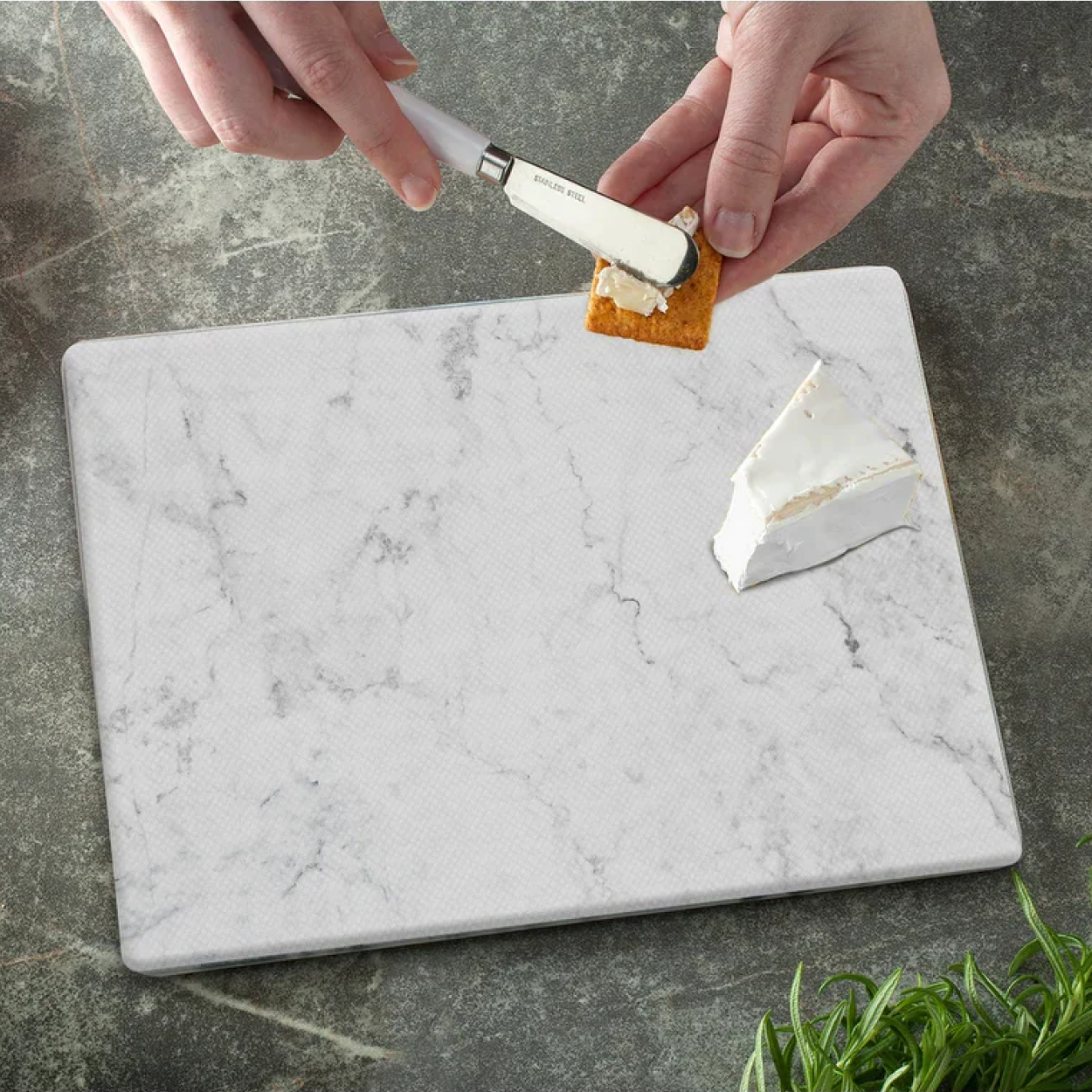 Glass Cutting Board - White Marble
