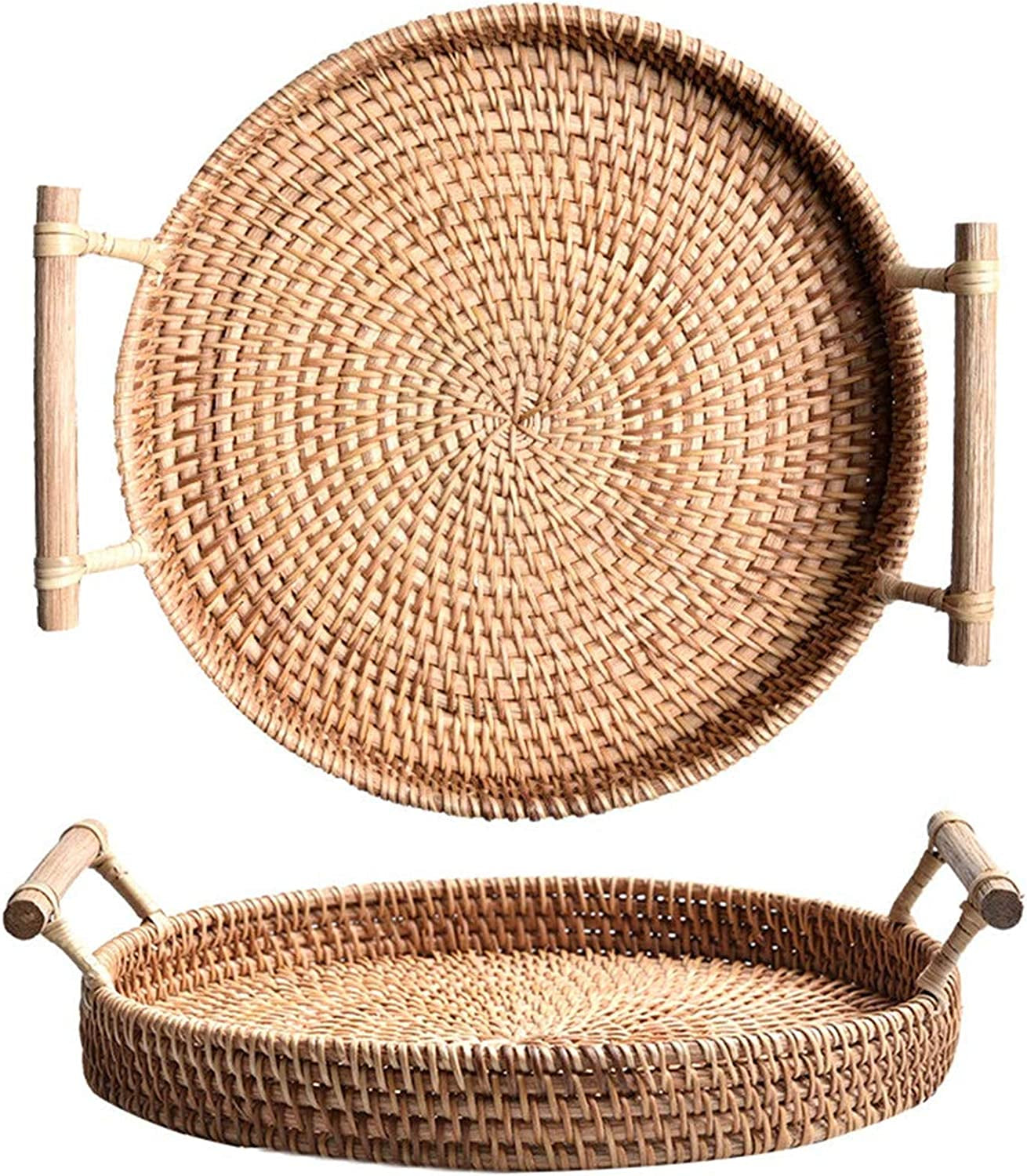 Handcrafted Rattan Round Serving Basket
