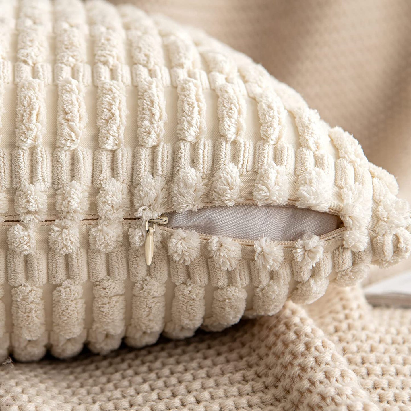 Professional title: "Set of 2 Corduroy Throw Pillow Covers - Boho Striped Design