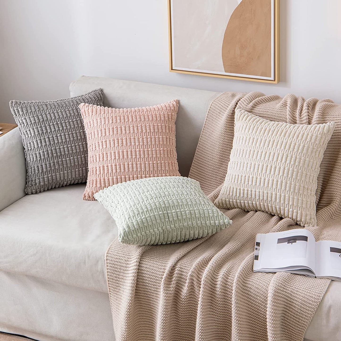 Professional title: "Set of 2 Corduroy Throw Pillow Covers - Boho Striped Design
