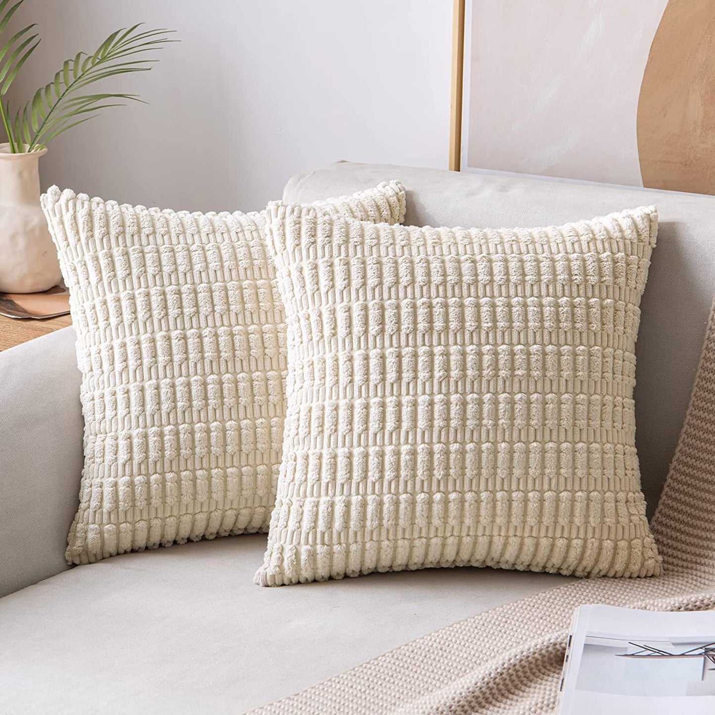 Professional title: "Set of 2 Corduroy Throw Pillow Covers - Boho Striped Design