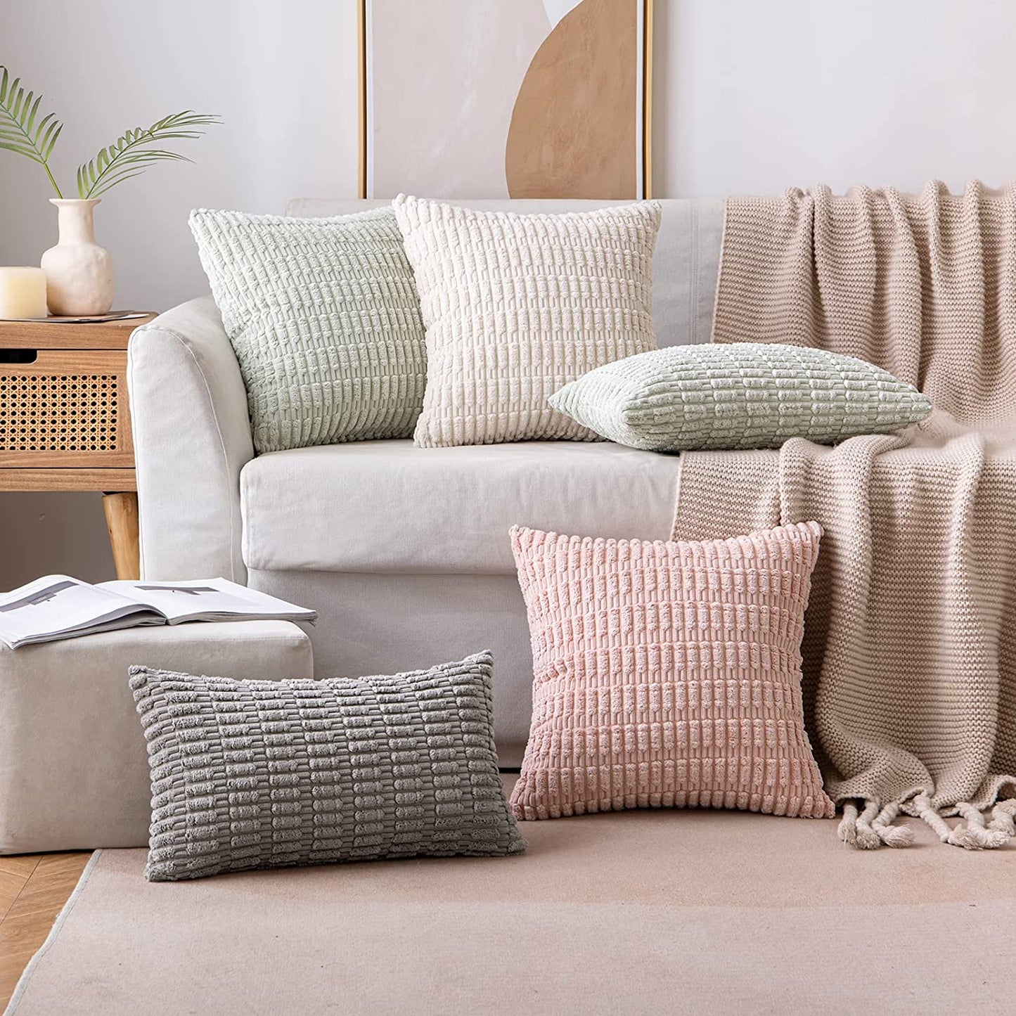 Professional title: "Set of 2 Corduroy Throw Pillow Covers - Boho Striped Design