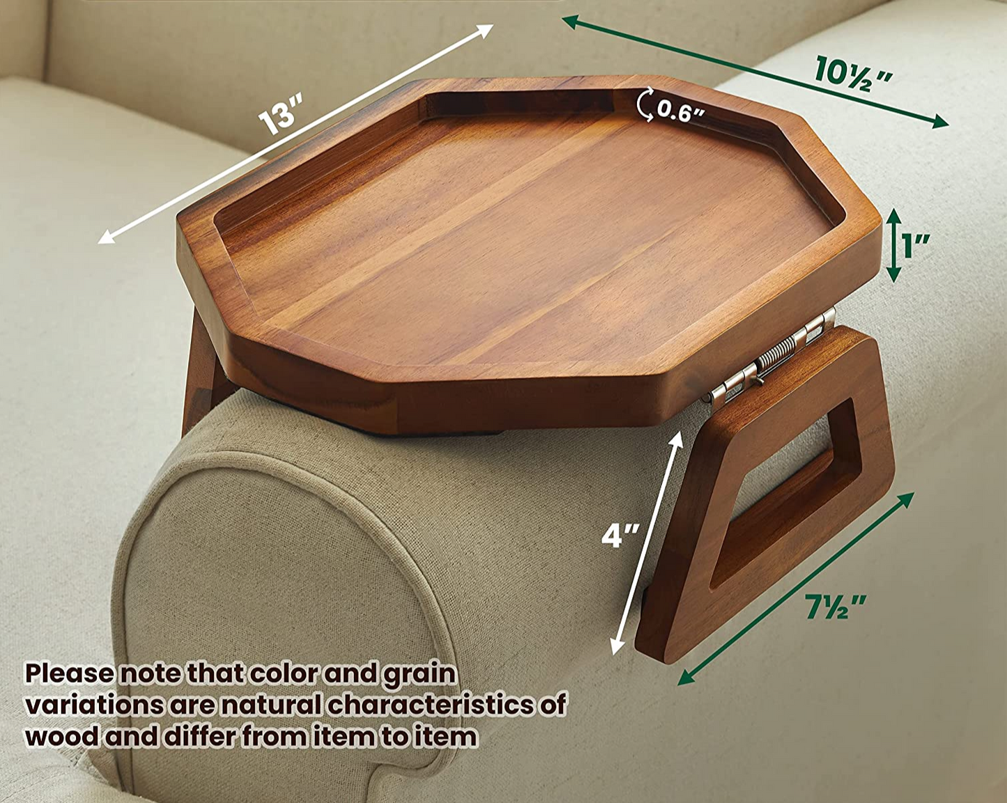 Acacia Wood Sofa Armrest Tray