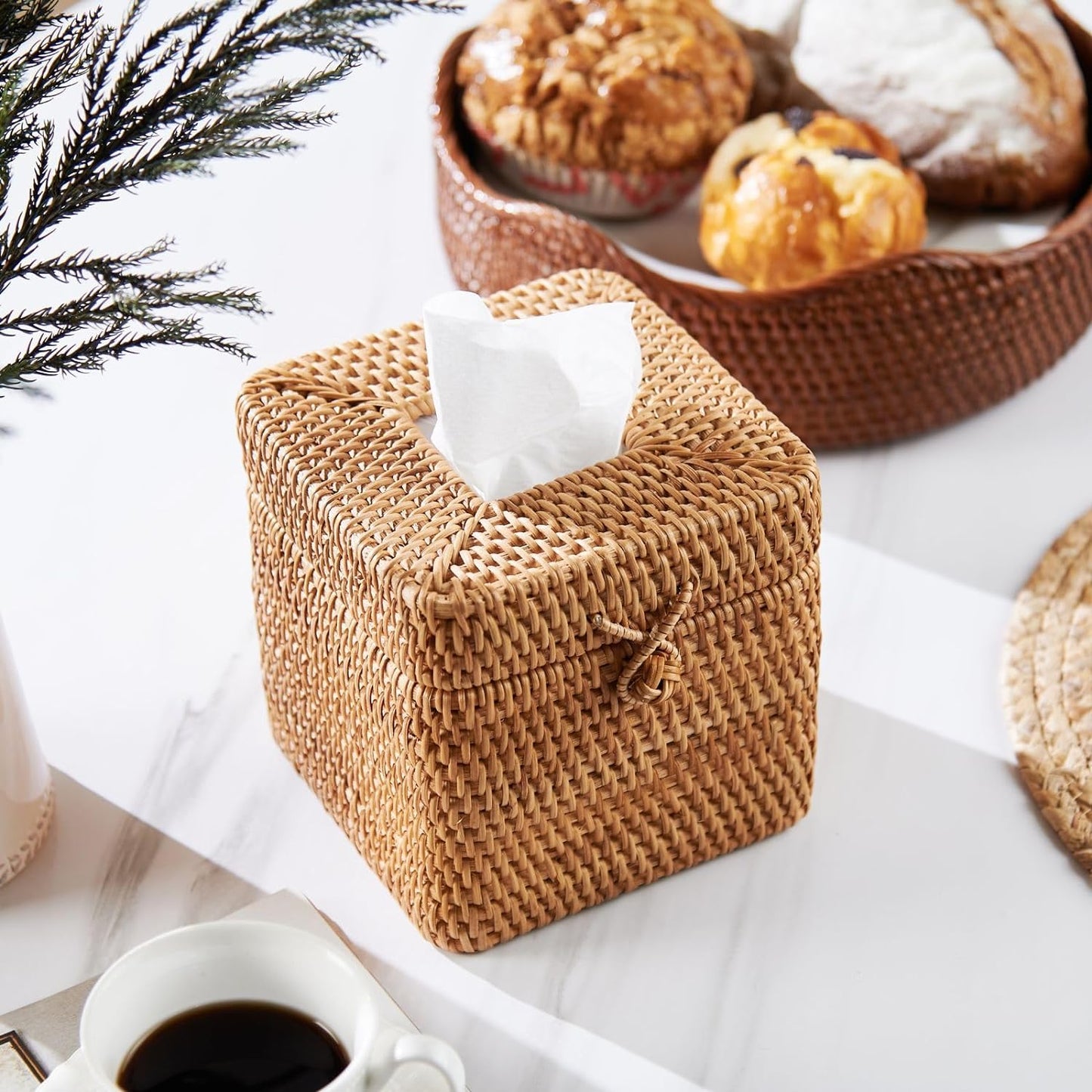 Rattan Square Tissue Box