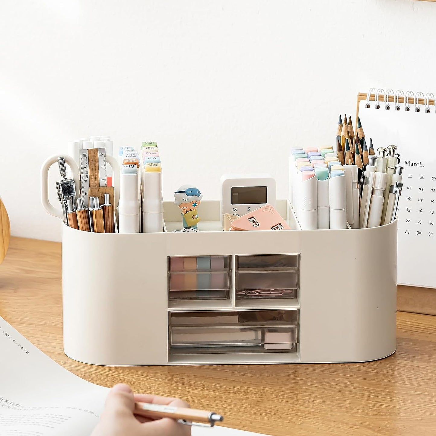 Pencil Pen Holder for Desk with 3 Drawers