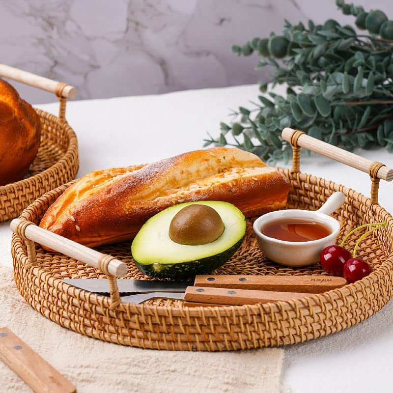 Handcrafted Rattan Round Serving Basket