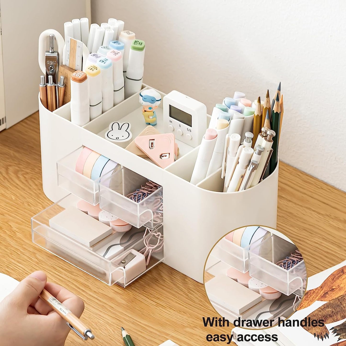 Pencil Pen Holder for Desk with 3 Drawers