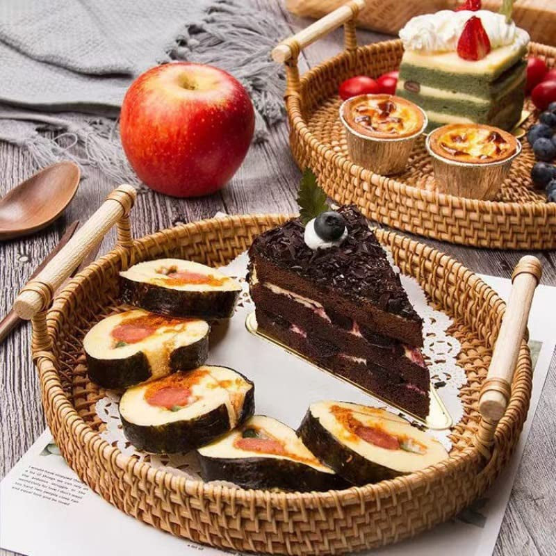 Handcrafted Rattan Round Serving Basket