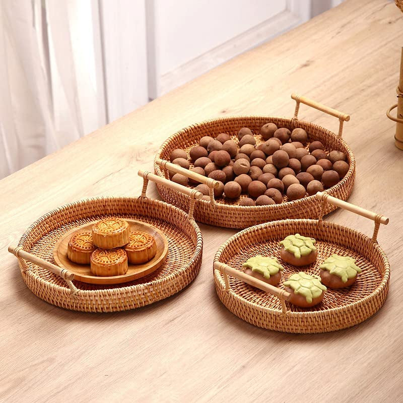 Handcrafted Rattan Round Serving Basket