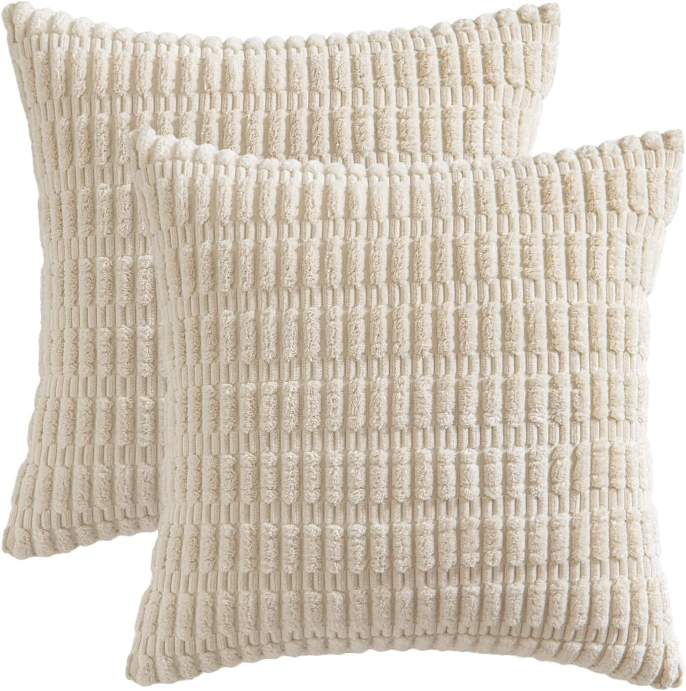 Professional title: "Set of 2 Corduroy Throw Pillow Covers - Boho Striped Design