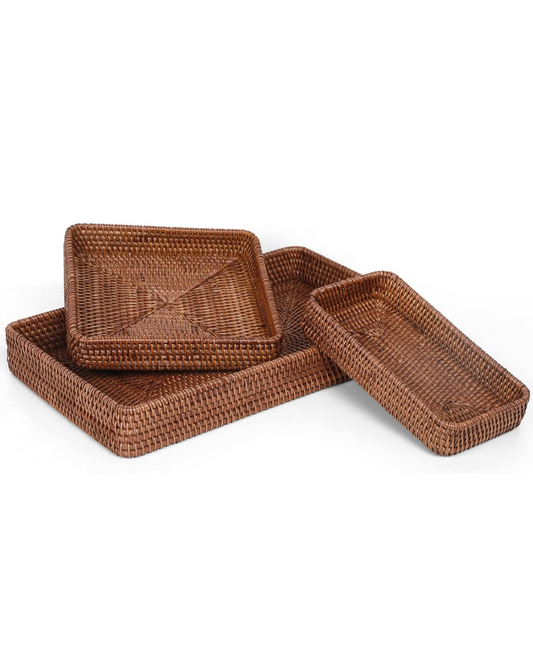 Handcraft Rattan Serving Tray (dark brown)| Set of 3