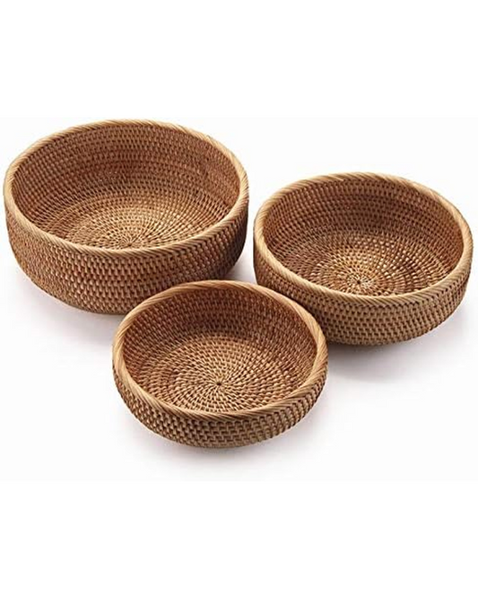 Natural Rattan Round Bowls | Set of 3