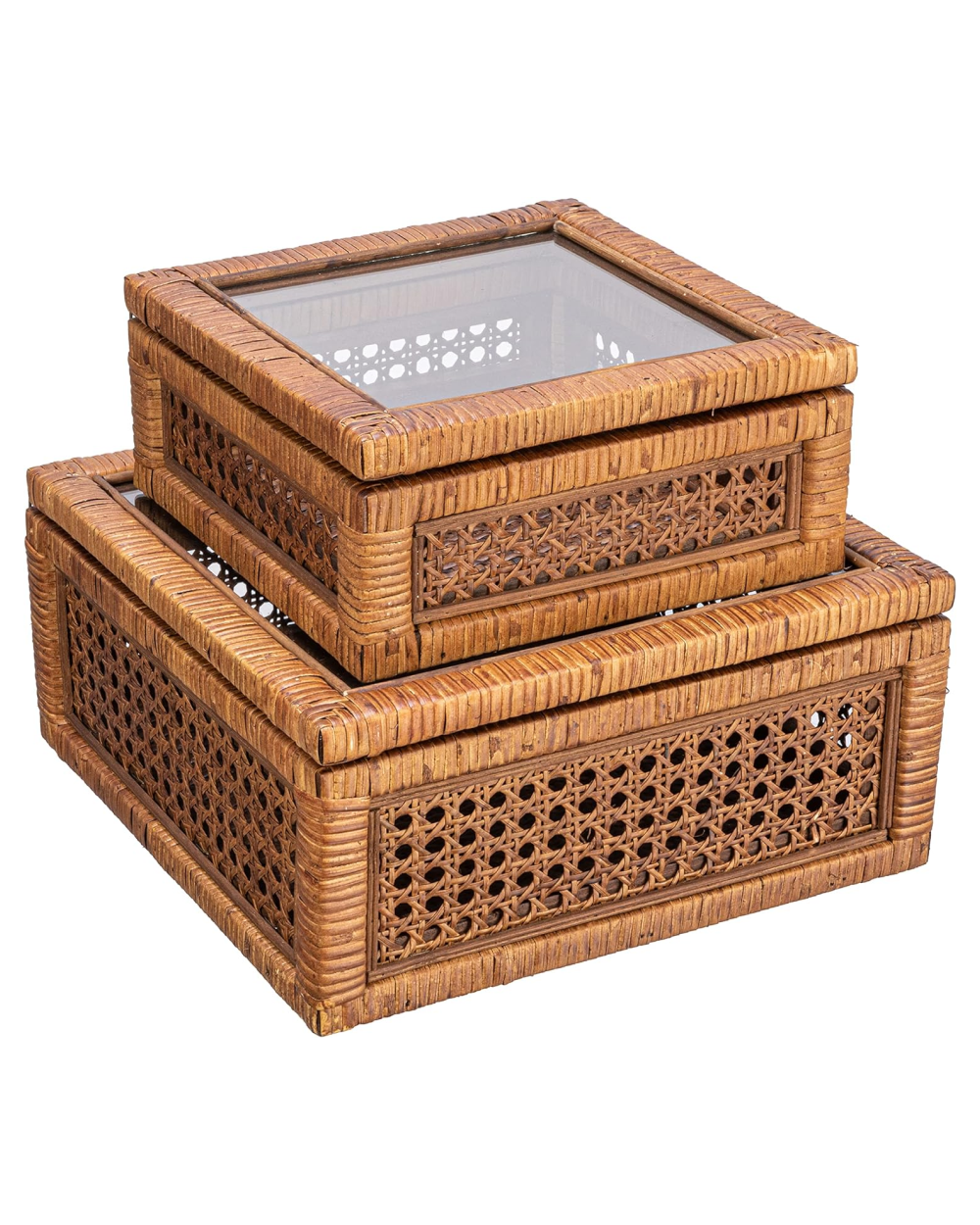 Rattan and Wood Display Boxes | Set of 2