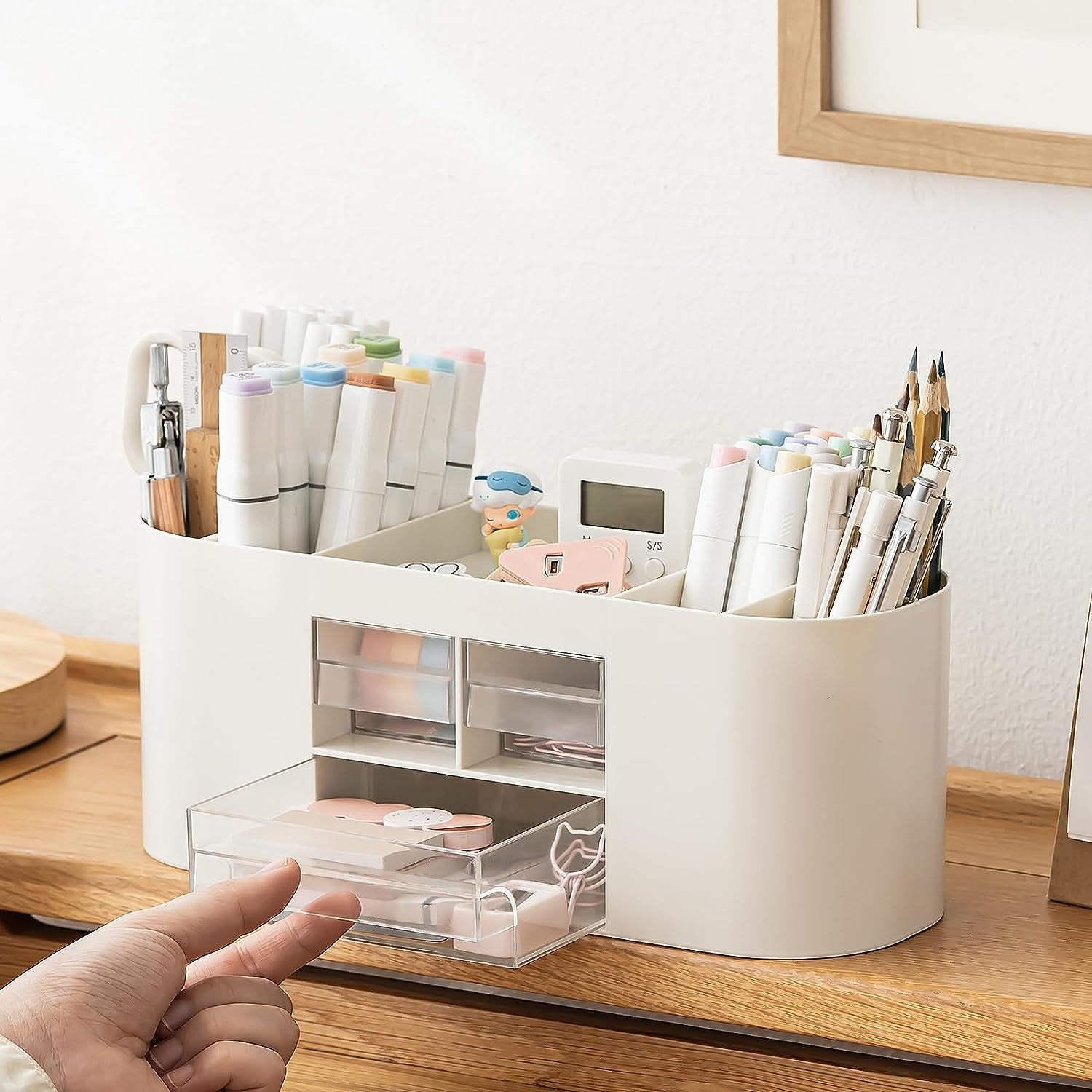 Pencil Pen Holder for Desk with 3 Drawers 