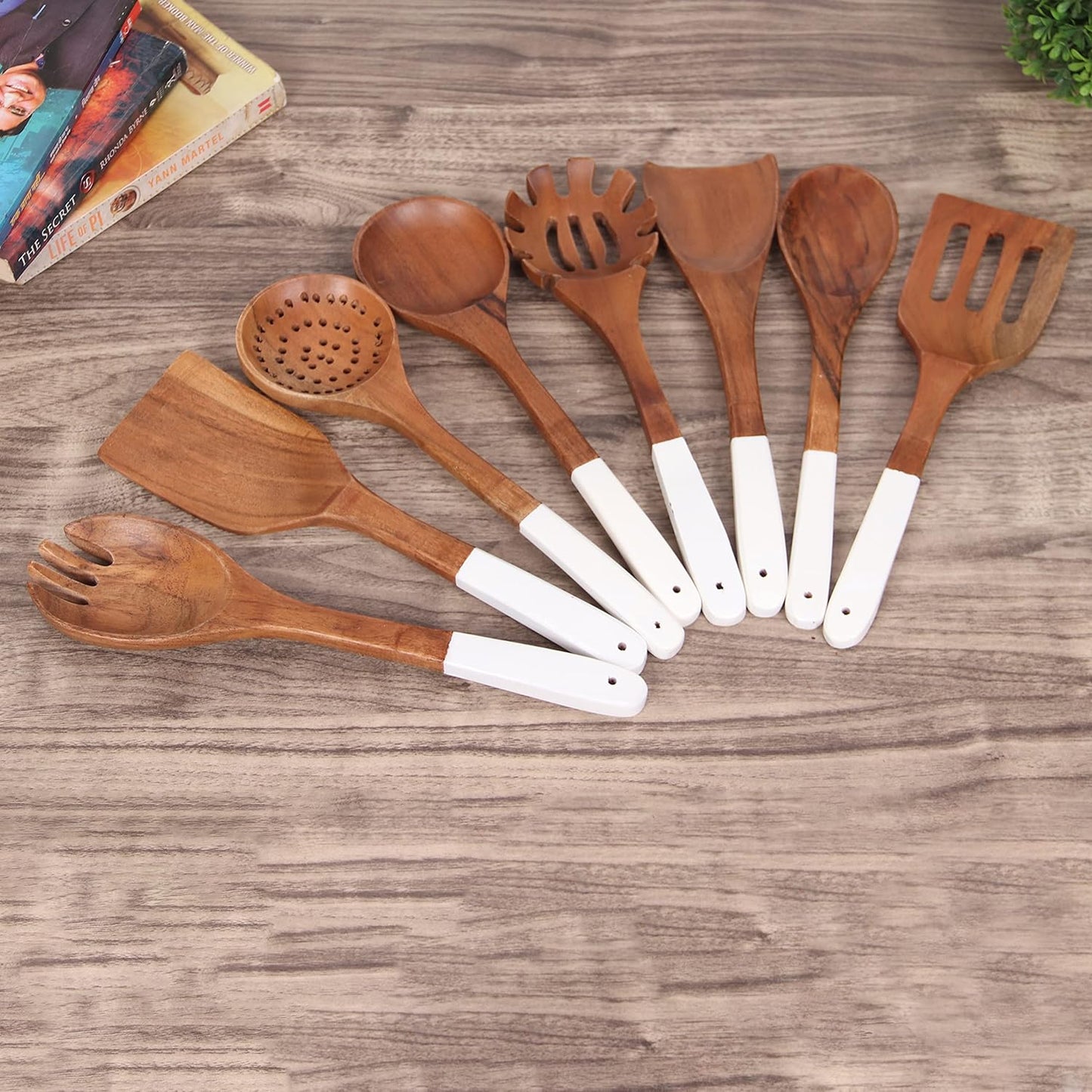 Natural Acacia Wood Utensils for Cooking | Set of 8