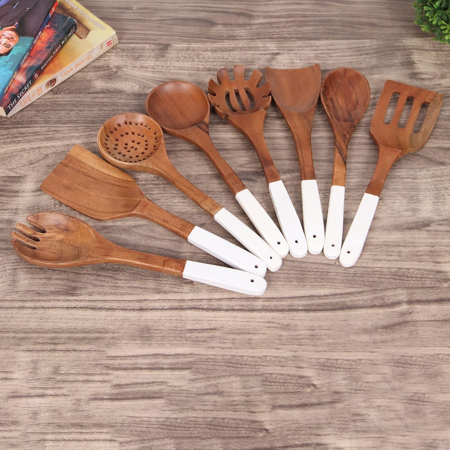 Natural Acacia Wood Utensils for Cooking | Set of 8