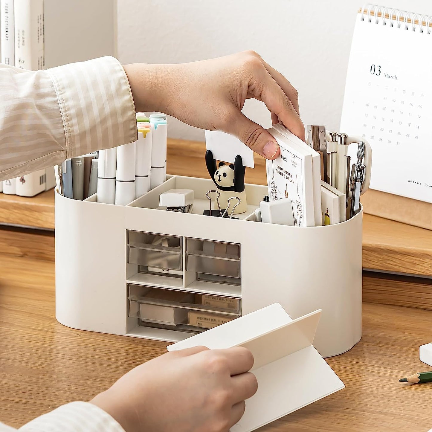 Pencil Pen Holder for Desk with 3 Drawers 