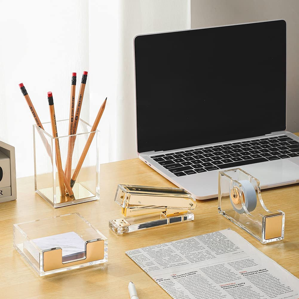 Acrylic Gold Tape Dispenser and Stapler