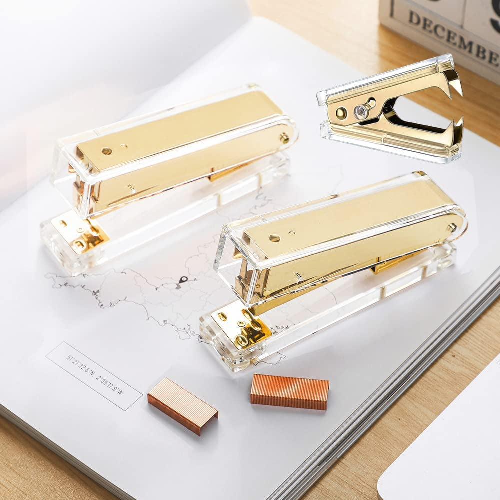 Acrylic Gold Tape Dispenser and Stapler