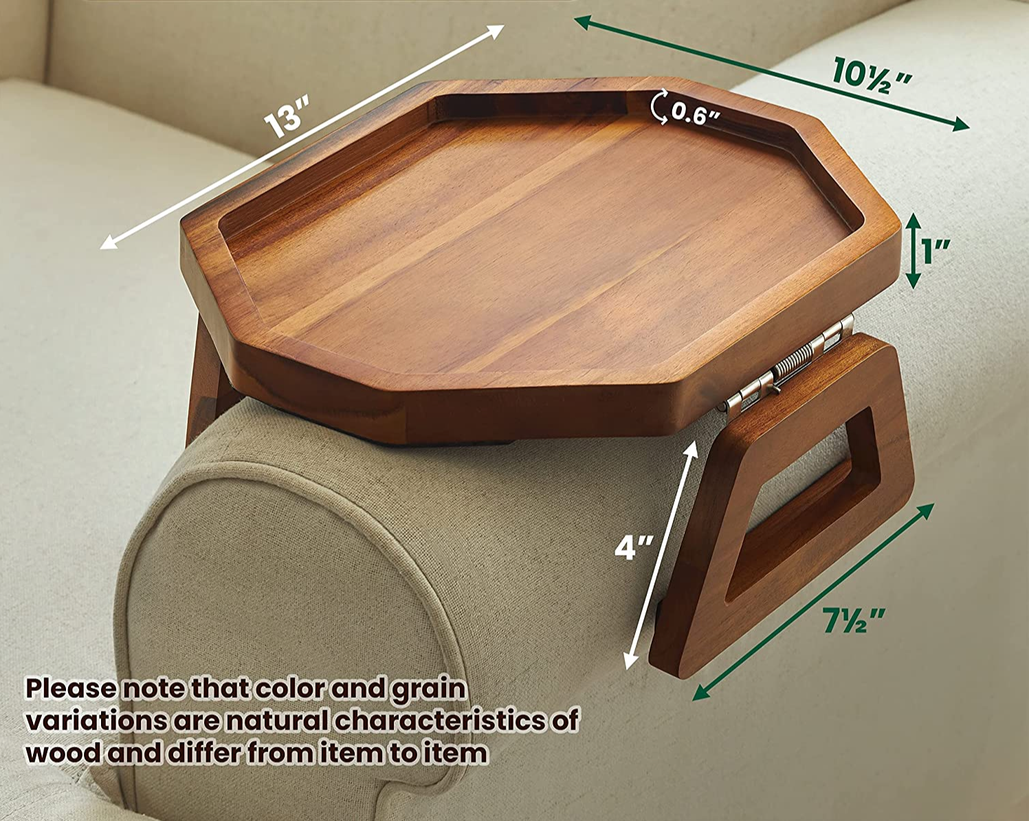 Acacia Wood Sofa Armrest Tray 