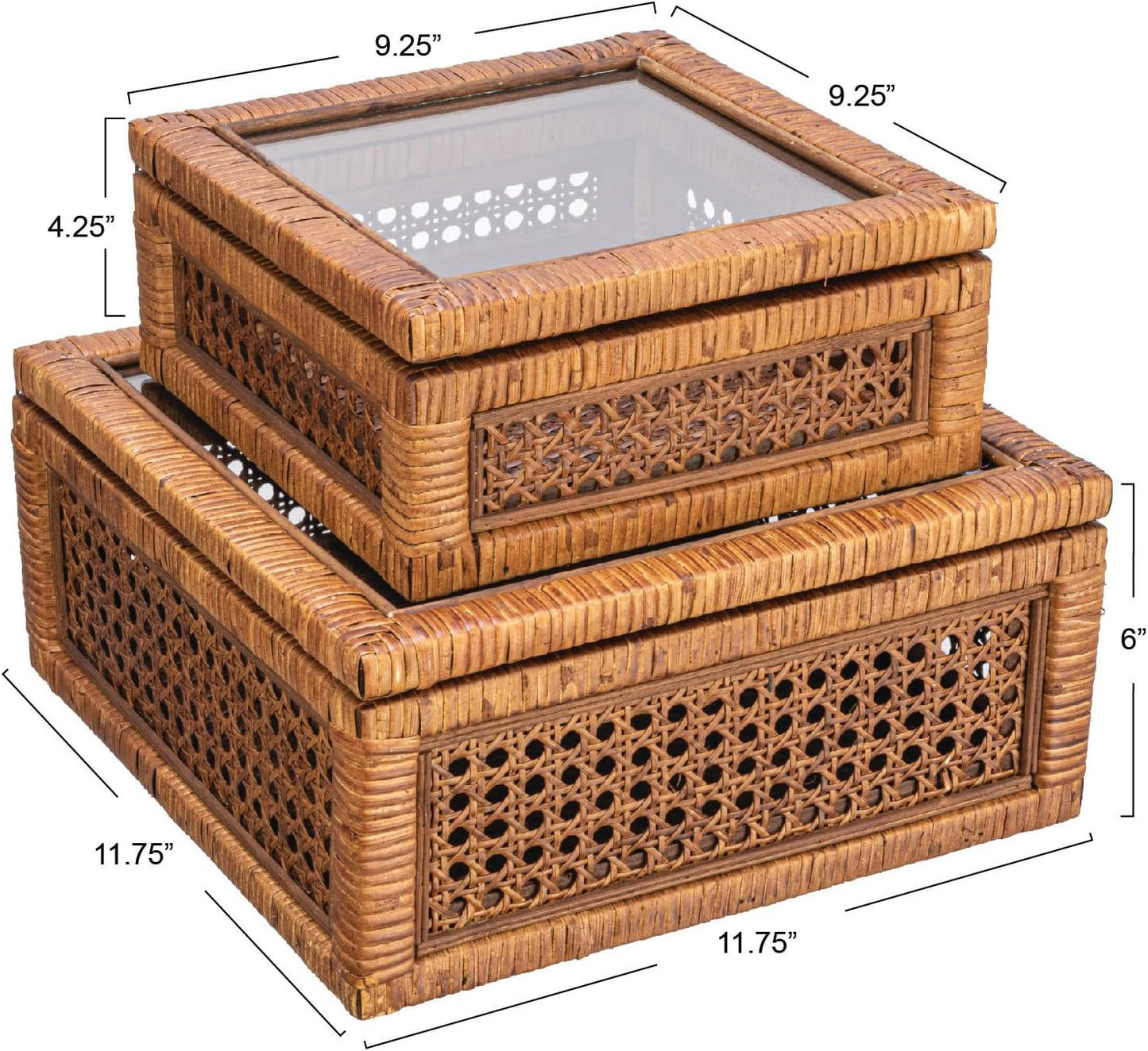 Rattan and Wood Display Boxes | Set of 2