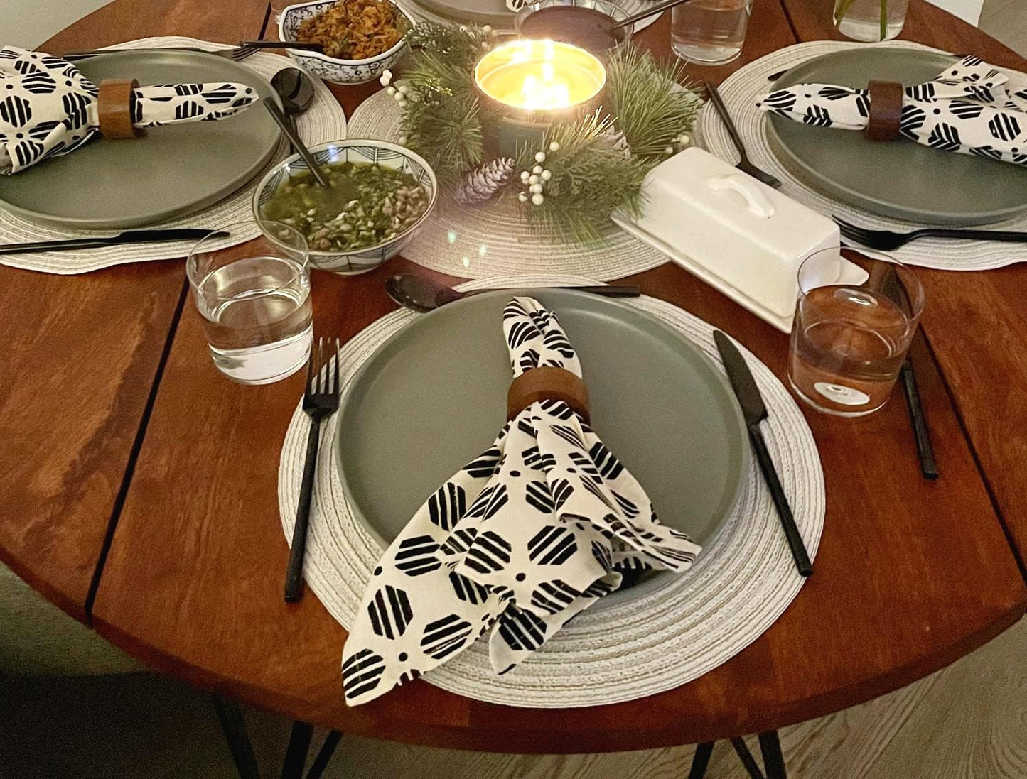 Cotton Geometric Dinner Napkins | Set of 12