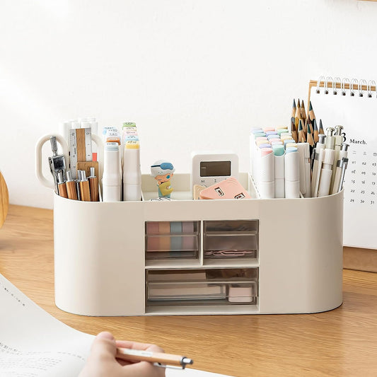 Pencil Pen Holder for Desk with 3 Drawers 