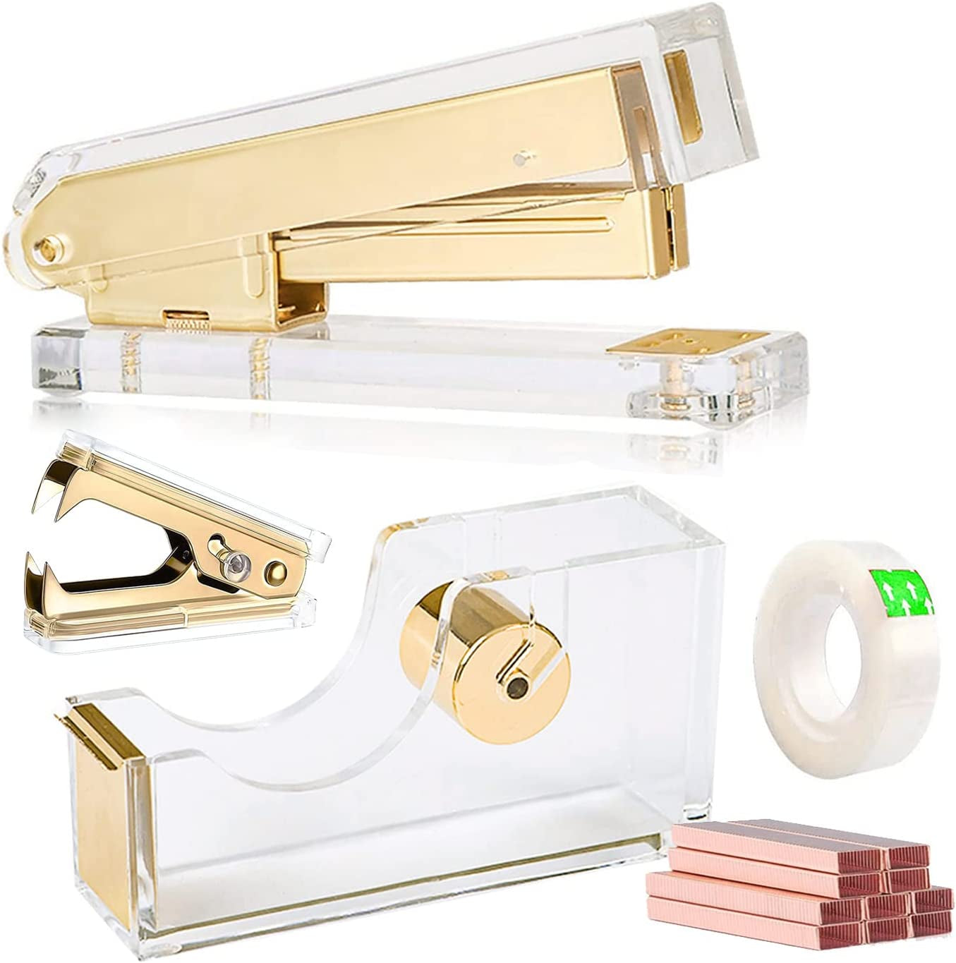 Acrylic Gold Tape Dispenser and Stapler