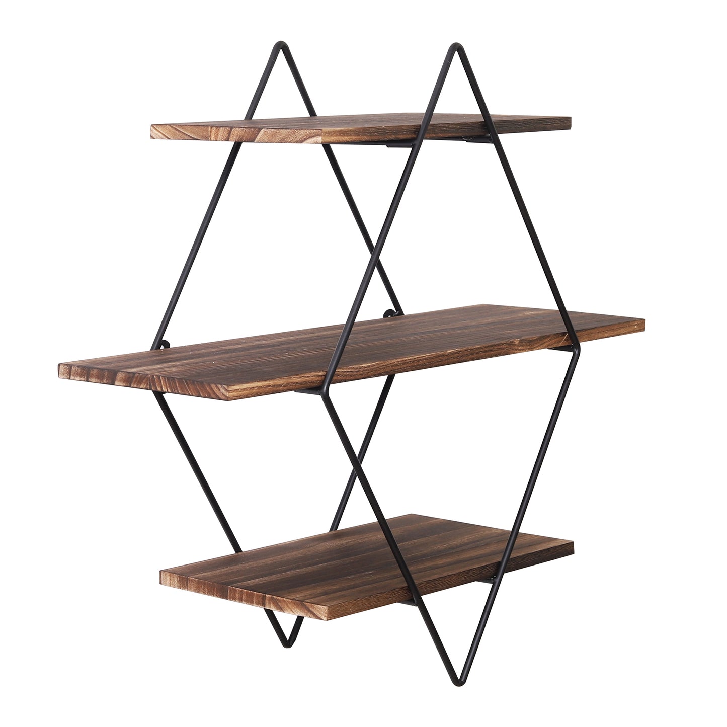 3 Tier Industrial Geometry Wood Floating Shelf 