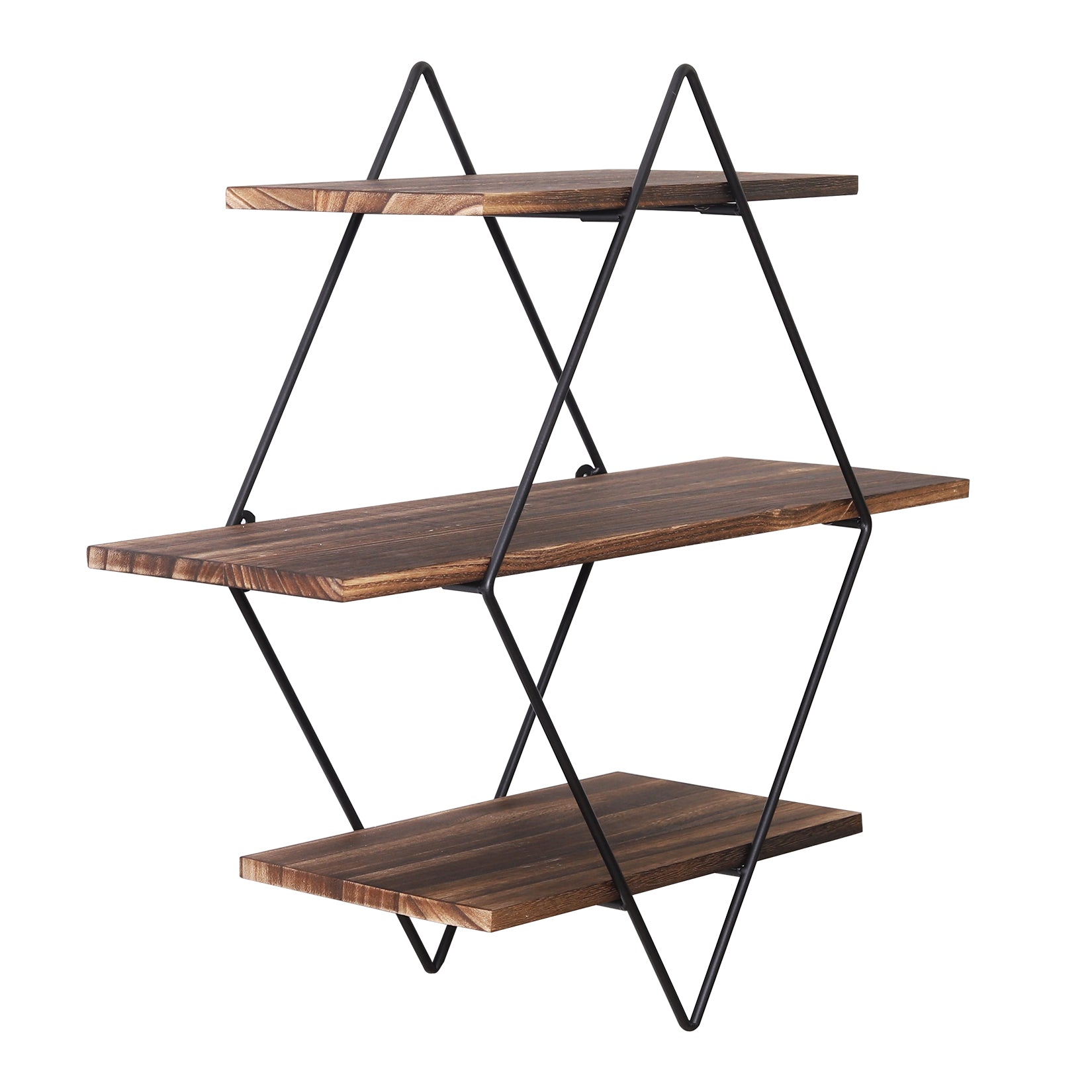 3 Tier Industrial Geometry Wood Floating Shelf 