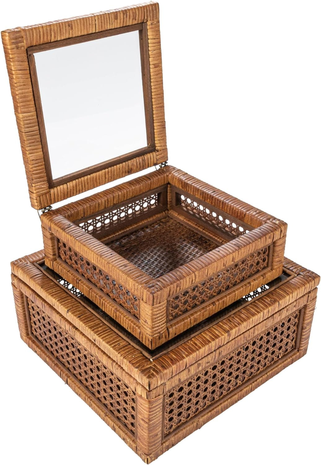 Rattan and Wood Display Boxes | Set of 2