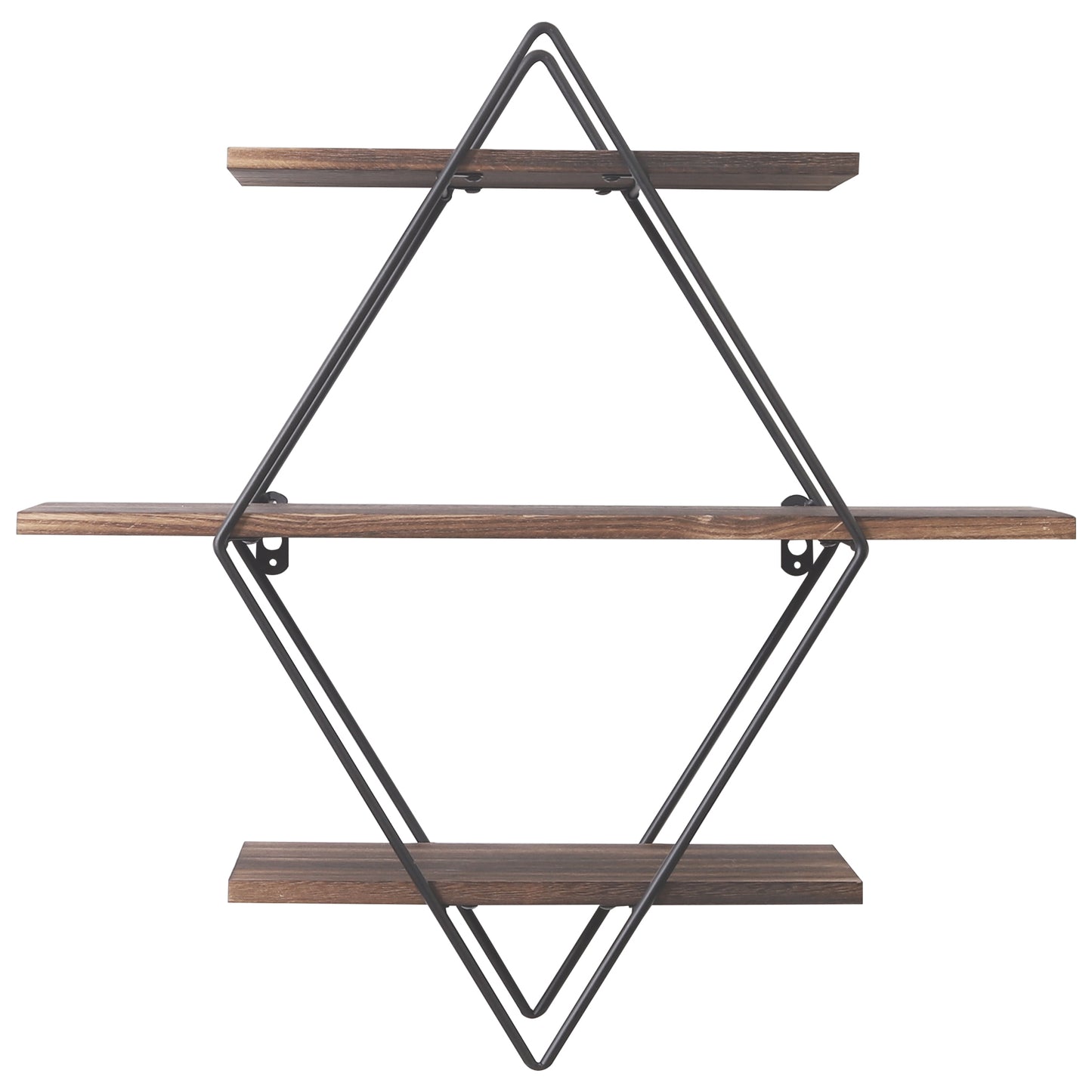 3 Tier Industrial Geometry Wood Floating Shelf 