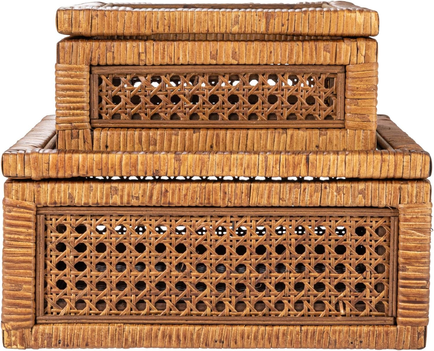 Rattan and Wood Display Boxes | Set of 2