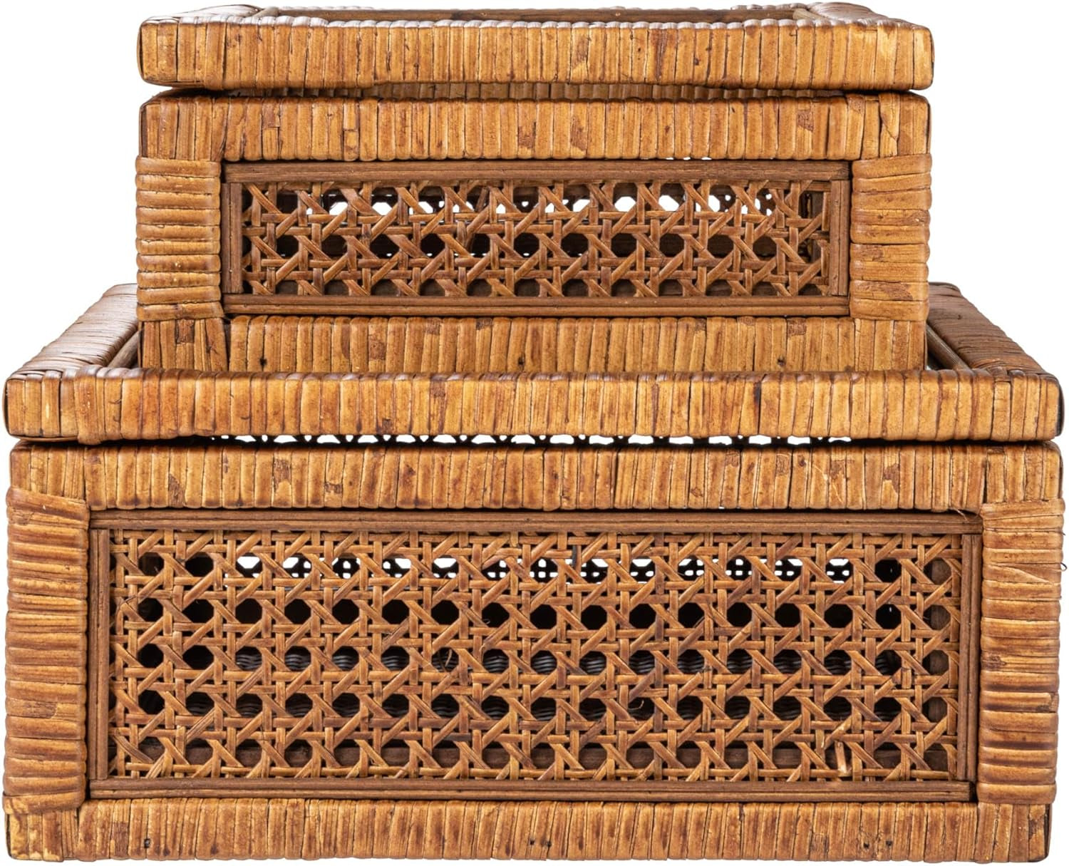 Rattan and Wood Display Boxes | Set of 2